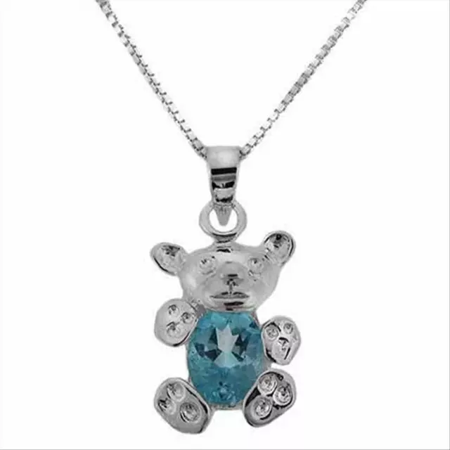 925 Argent Topaze Bleu Nounours Ours Pendentif, 45.7cm