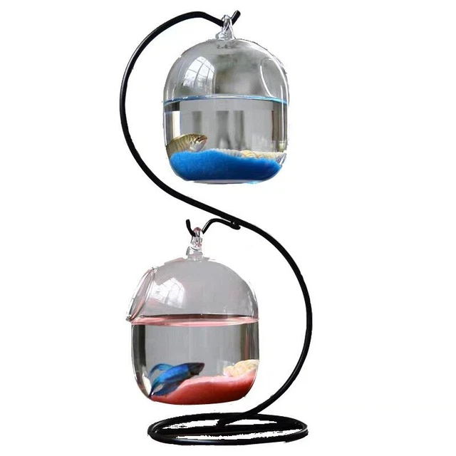 Double-deck Suspended Transparent Hanging Glass Fish Tank Infusion Bottle Aquari 2
