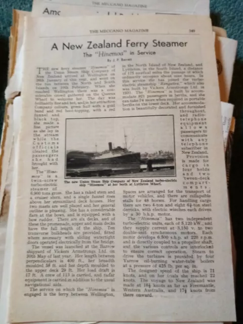 B9o Ephemera 1940s article b new Zealand ferry Steamer hinemoa