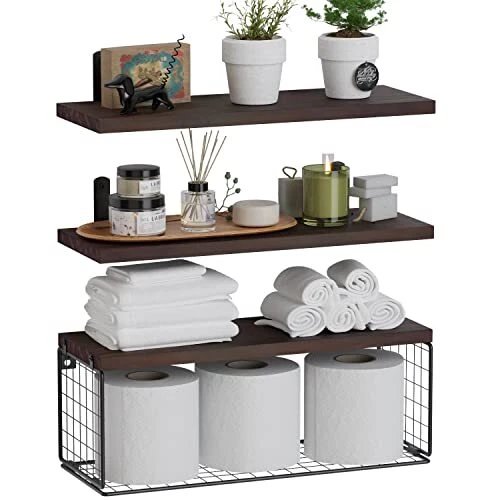 Floating Shelves Wall Mounted Rustic Wood Bathroom Shelves over Toilet with Pap