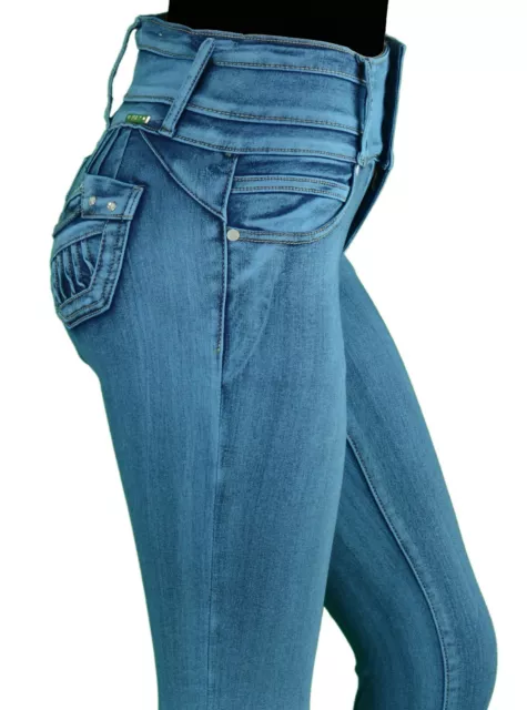 Pockets Levanta Cola Pants Colombian Butt Lift Pants Women Blue Push Up  Slimming