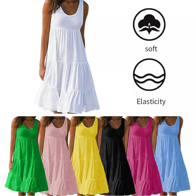 Holiday Beach Women's Summer Smock Dress Ladies Casual Loose Frill Sundress HOT 2