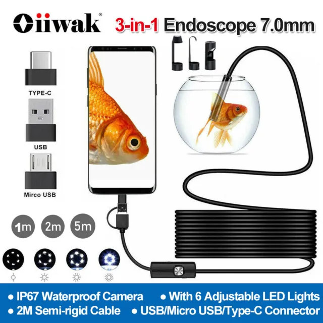 USB LED Endoskop 2-5M Wasserdicht Endoscope Inspektion Kamera Für Android PC 7mm