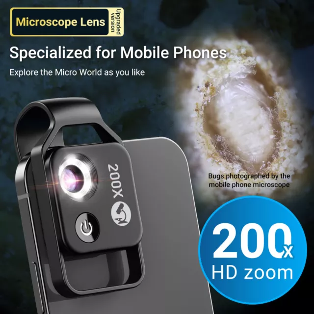 Apexel 200X  Phone lens Mini Pocket Microscope with LED Light CPL/Universal Clip