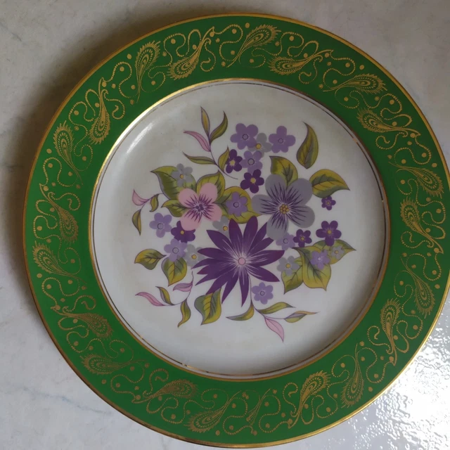 Assiette en porcelaine décor fleurs bleues - SA - Antiquités