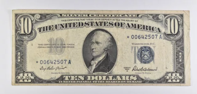 1953-A Star Note $10 Silver Certificate Blue Seal *6489
