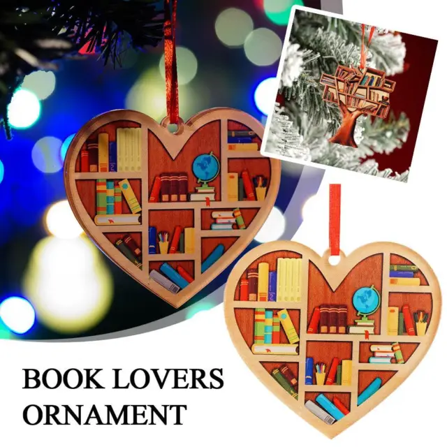 Book Lovers Bookshelf Tree Love Shaped Car Ornament Christmas Tree Decor K7R7