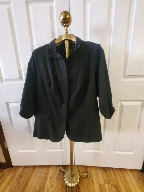 Torrid Plus Women's 3/4 Ruched Sleeve Button Front Black Blazer Jacket Size 3