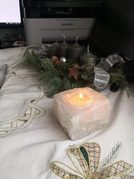 NKlaus Selenit Teelichthalter 8x8 Cm - Runder Kristallhalter Aus Naturstein Für Meditation & Deko
