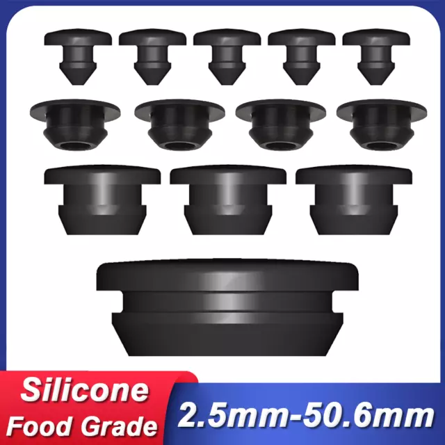 Black Snap-On Hole Plug Silicone Rubber Blanking Seal Bung Pipe Tube 2.5-50.6mm