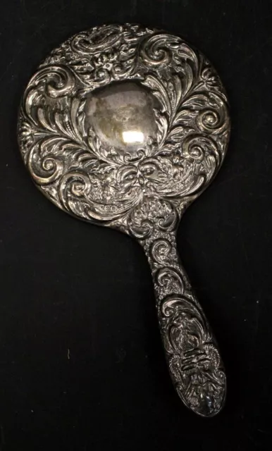 Vintage B & Co. SILVER HALLMARKED Embossed HAND MIRROR - Birmingham - S21