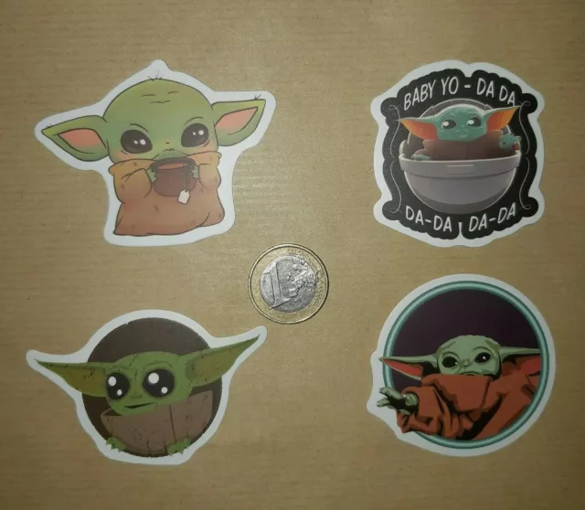 4 Sticker Grogu Bébé Yoda Mandalorian Star Wars Disney  PVC Waterproof  NEUF n°7