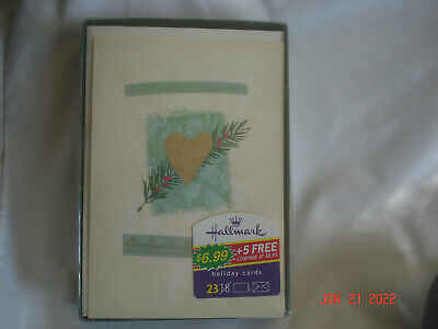 NEW BOXED LOT 23 Vtg. HALLMARK HOLIDAY CARDS & ENVS.  HEART MOTIF on FRONT USA