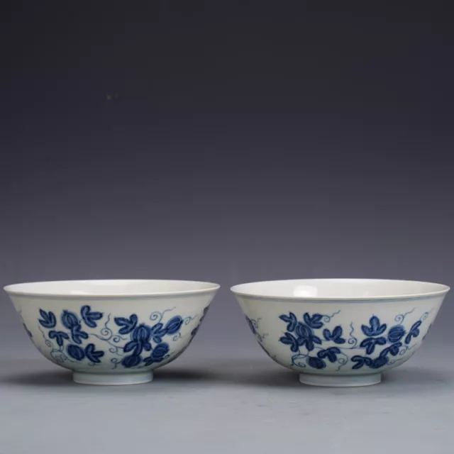 6" Rare China Porcelain a pair the ming dynasty Blue and white Melon fruit bowl