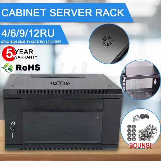 4/6/9/12RU 19 Inch 450mm Deep Wall Mount Cabinet Server Rack Data Network Comms