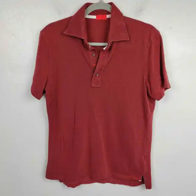 Isaia Napoli Polo Shirt Mens Small Red 100% Cotton Short Sleeve Pique Knit Italy