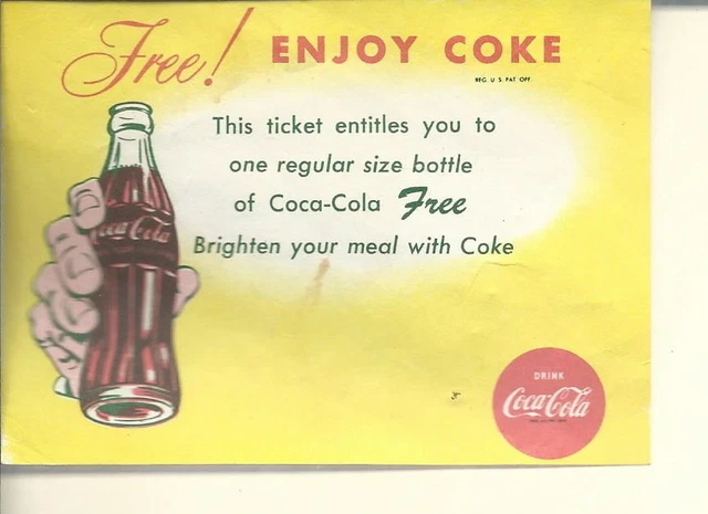 AF-060 Vintage Free Coke Coupon Ticket Coca-Cola