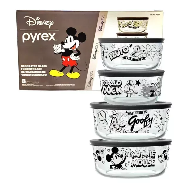 Disney Pyrex Mickey Bowls, New set of 3 , 4 cup storage glass with lids