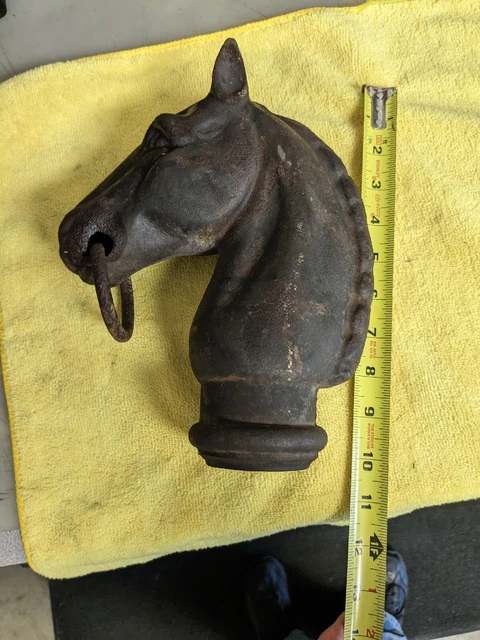 Antique Cast Iron Horse Head Hitching Post Fence Topper with Ring