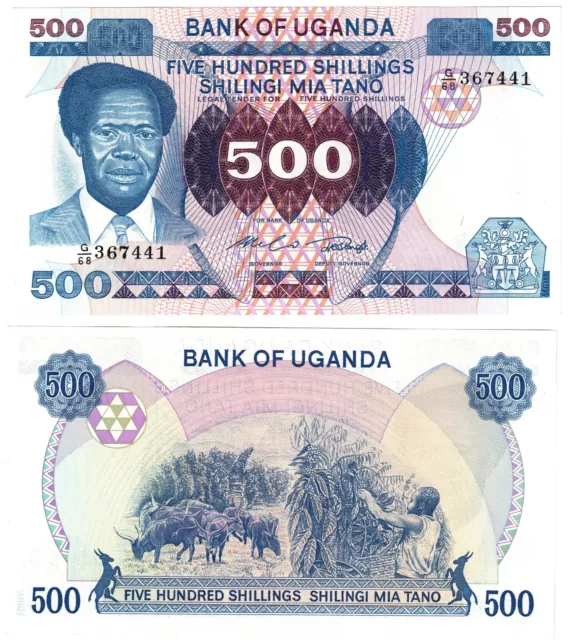 1985 Uganda 500 Shillings Obote Banknote p22 B126b UNC Prefix G68