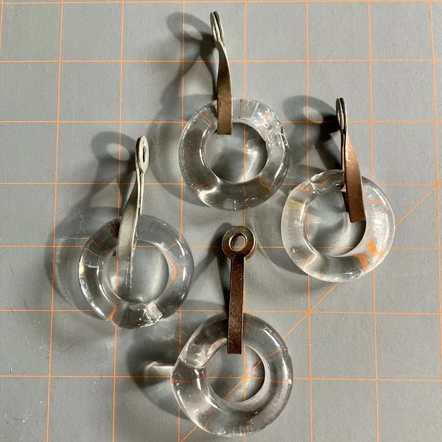 4 Old Curtain Awning Rings Tie Back Hand Blown Glass Vintage Tea Towel Hanger 10