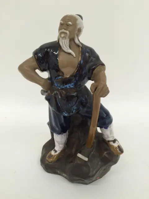 SHIWAN Vintage Chinese 10" Mudman Glazed Ceramic Figurine Woodcutter Axe man