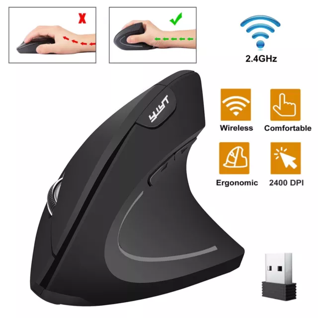 Vertical Ergonomic Mouse Optical Wireless Mice 2400DPI 6 Keys with USB Receiver