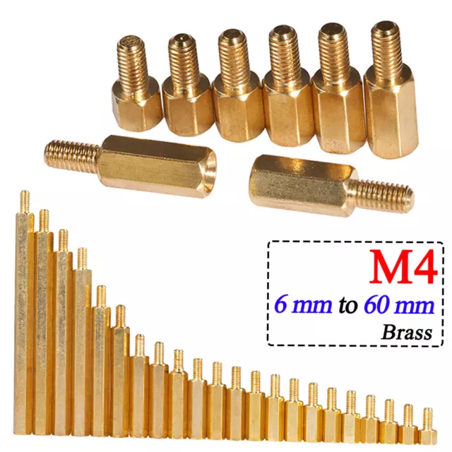 M4 Male x Female Thread Brass Hexagonal Standoff Spacer Pillars 6 - 60mm for PCB