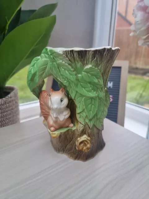 Vintage Eastgate Pottery Withernsea England Fauna Squirrel Tree Trunk Vase - 6"