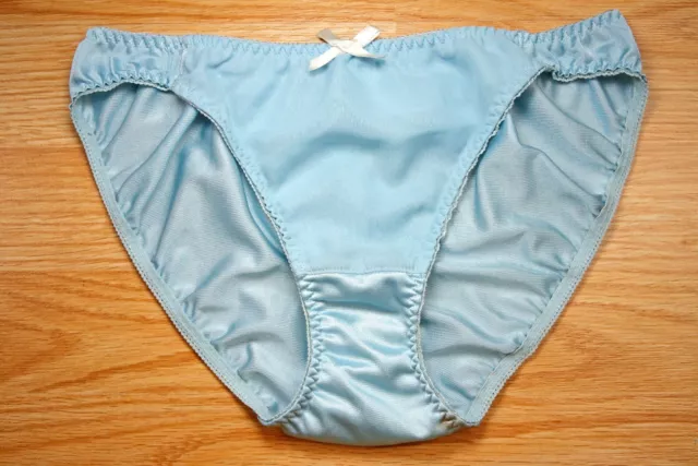 Vintage Japanese Nylon Shiny Slippery Pretty Cute Baby Blue Bikini Panty Small