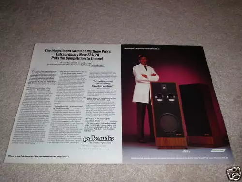 Polk SDA 2A Speaker Ad from 1987, 2 pages, article,nice