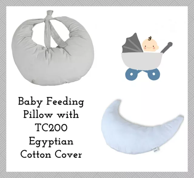 Newborn Nursing pillow Grey TC200 Egyptian Cotton Pillowcase Maternity Pregnancy