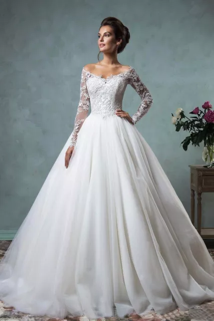 Langarm Brautkleid Hochzeitskleid Spitze Kleid Braut schulterfrei BC980