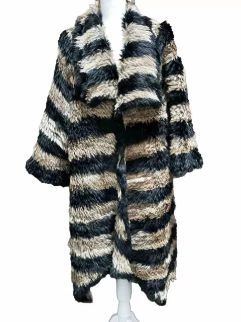 Elizabeth And James Rabbit Fur Striped Jacket