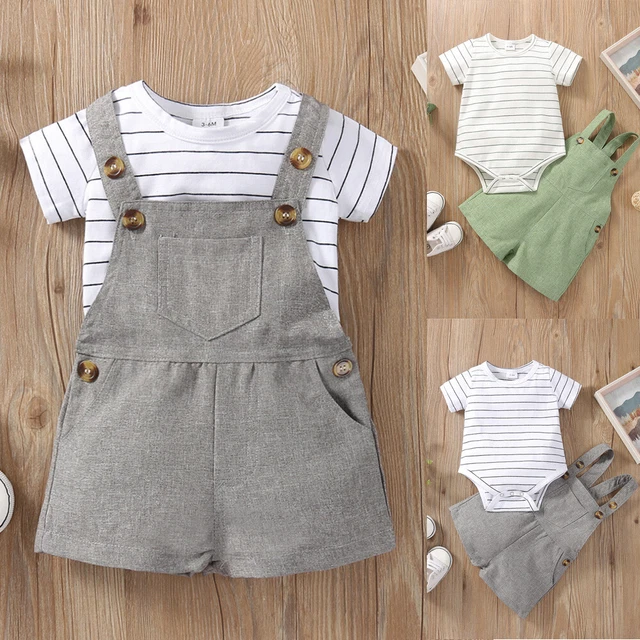 Newborn Kids Baby Boy 2pcs Clothes Striped Rompers Bodysuit Shorts Outfits Set