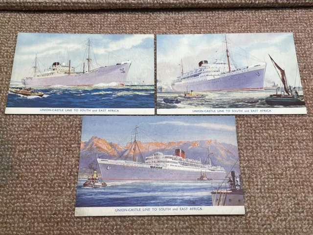 3 Vintage Union Castle Line To South And East Africa Postcards