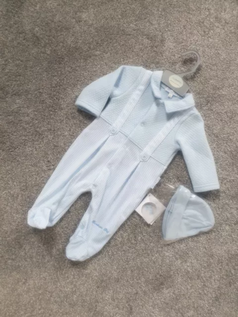 Baby Boys Blue Spanish Outfit Braces Stripes Handsome Boy embroidered waffle hat