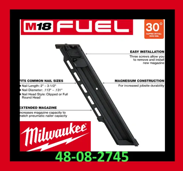 NEW Milwaukee 30 Degree Framing Nailer Extended Capacity Magazine 48-08-2745