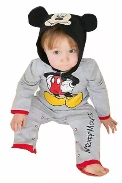 Baby Boys Girls Hooded Character Romper Babygrow Sleepsuit Pyjamas - Mickey