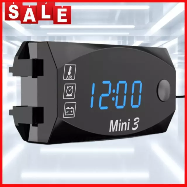 12V Motorcycle Electronic Clock Dust-proof 3 in 1 Digital Display (Blue)