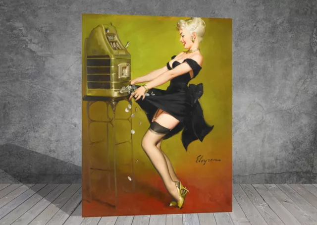 Gil Elvgren Slot Machine  Woman Vintage Pin Up Girl CANVAS ART PRINT POSTER 1608