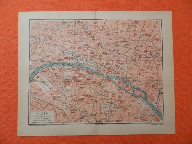 PARIS Palais du Louvre Notre Dame Eiffelturm historischer Stadtplan 1908