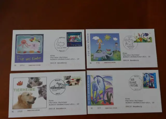 4 x Ersttagsbriefe-Für Kinder/Tierheim/blaue Reiter-aus einem Nachlass