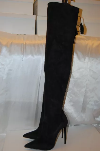 40/9❤️LE SILLA BLACK SUEDE LEATHER Stretch OVER KNEE Thigh High HEEL BOOTS ITALY