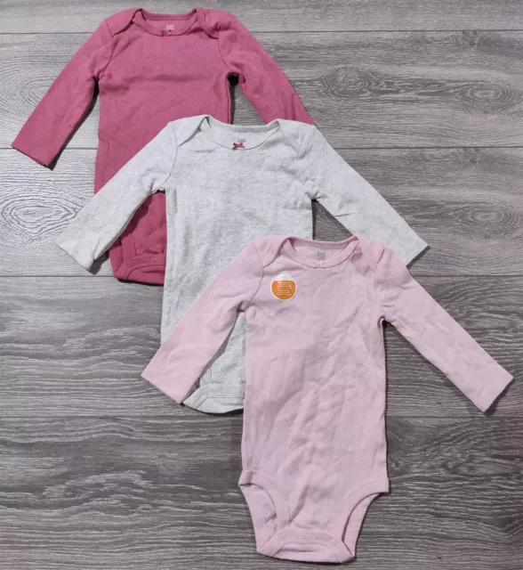 Carters Bodysuits Baby Girls 6 Months 3-Pack Pink Gray Long Sleeve One Pieces