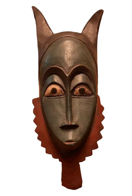 Authentic Baule African Tribal Art Primitive Hand Carved Wooden Mask Signed