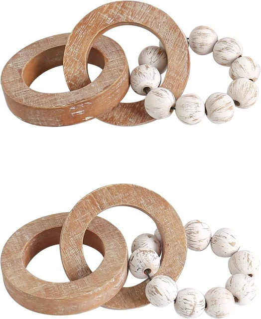 Rustic Wood Chain Link for Farmhouse Table Decor, Handmade Carved 3 Link...
