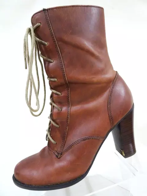 US 8.5 Vtg 90s Y2K Nine West Brown Leather Chunky Platform Boho Club Ankle Boots