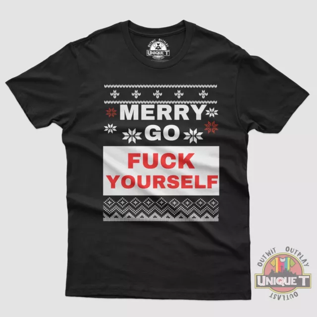 Holiday Christmas Funny Ugly Sweater T-Shirt Santa Xmas Gift Tshirt