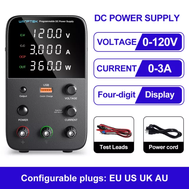 0~120V 3A Adjustable DC Power Supply Lab Variable regulated Volt Bench Switching